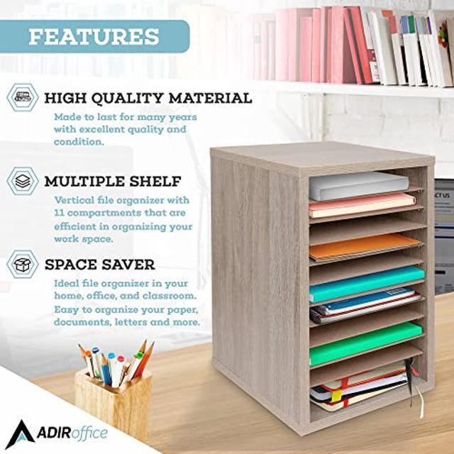 AdirOffice 11-Compartment Wood Vertical Paper Sorter Literature