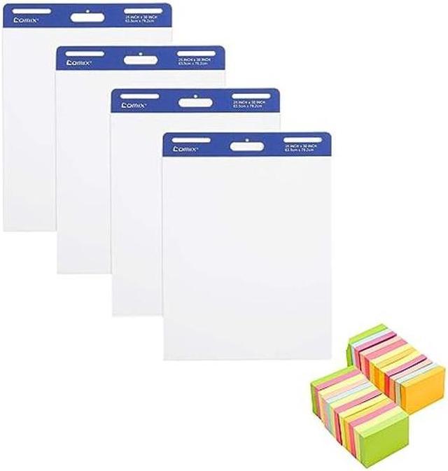 Comix Sticky Easel Pad, 25 x 30 Inches Flip Chart Paper, 30 Sheets/Pad, 2  Pads, and Sticky Notes, 1.5x2 Inches, 24 Pads, 75 Sheets/Pad 