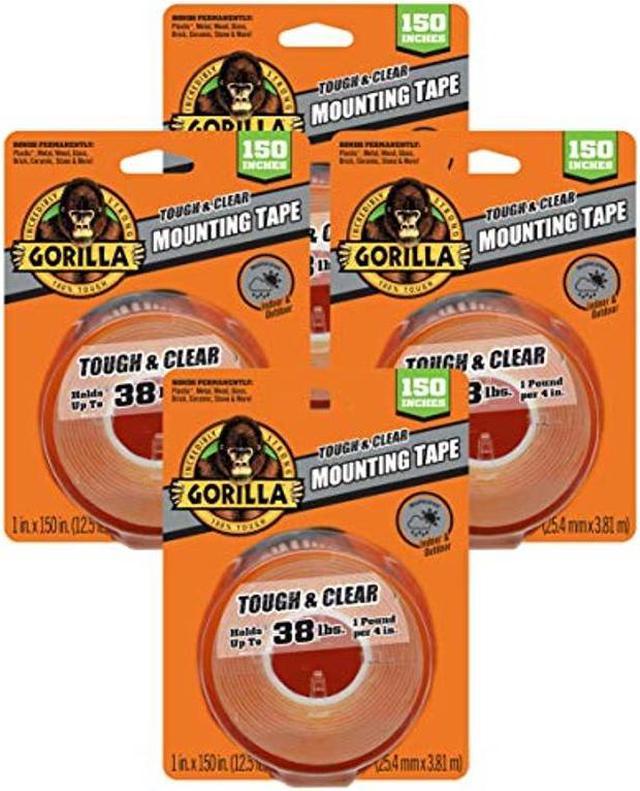 Gorilla Tough & Clear Double Sided Adhesive Mounting Tape, Extra Large, 1  x 150, Clear, (Pack of 4) 