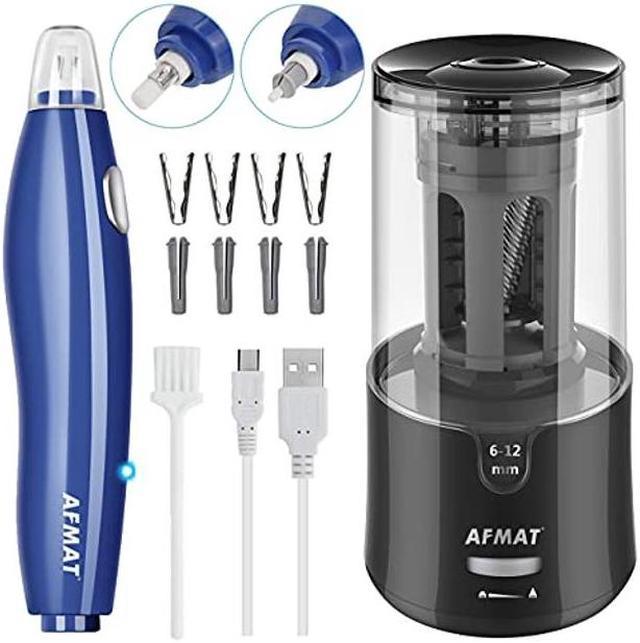AFMAT Electric Pencil Sharpener for Colored Pencils, Auto Stop, Super Sharp  & Fast, AFMAT Electric Eraser Kit,140 Eraser Refills, Rechargeable Electric  Erasers for Drafting, Drawing, Crafts, Arts 