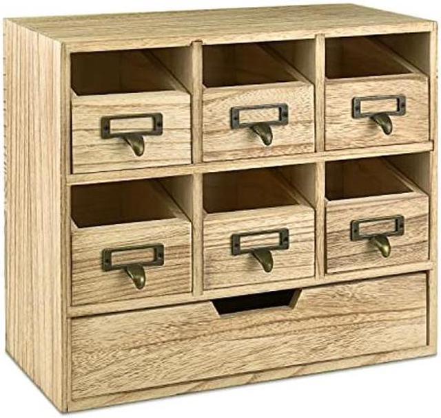 Ikee Design 7 Drawer Wood Countertop Storage Cabinet, Wood Desktop Cabinet Drawer  Organizer, Perfect for Kitchen, Office, and Craft Supplies,Oak Color 