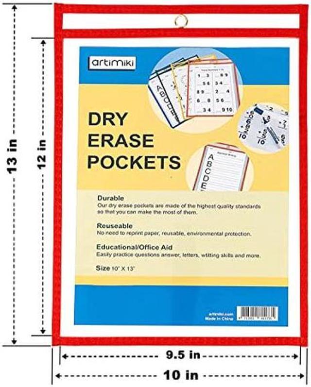 JUZARI 10x13 inch Dry Erase Pockets Reusable Sleeves - 10 Pack Dry Erase Pocket Sleeves Dry Erase Sleeves Classroom Pack Dry Erase Sheet Protectors