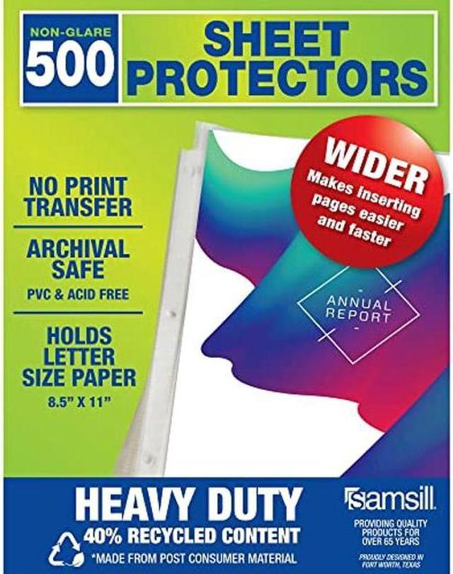 Samsill Sheet Protectors, 8.5 x 11 Inch Page Protectors for 3 Ring Binder,  Heavy Duty, Non-Glare Protector, Letter Size, Top Loading, Acid Free, 500  Pack 