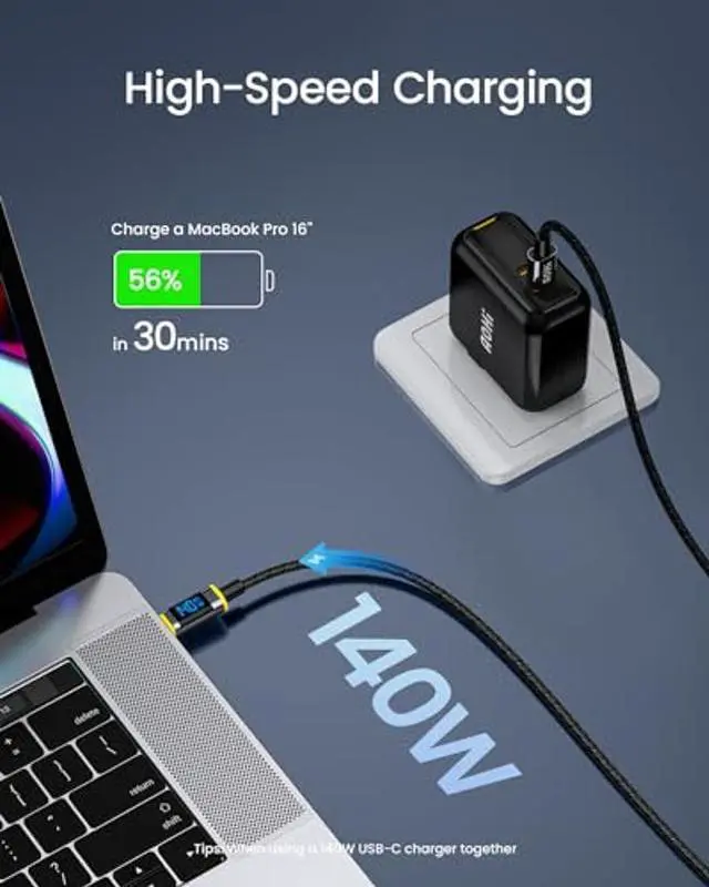 Alt view image 2 of 5 - AOHI 140W USB C to USB C Cable with Display, Magline USB C Cable Nylon 4ft Type C Fast Charging Cable Cord Compatible with iPhone 15 Pro Max, Galaxy, MacBook Pro/Air, iPad Pro/Air, Pixel and More
