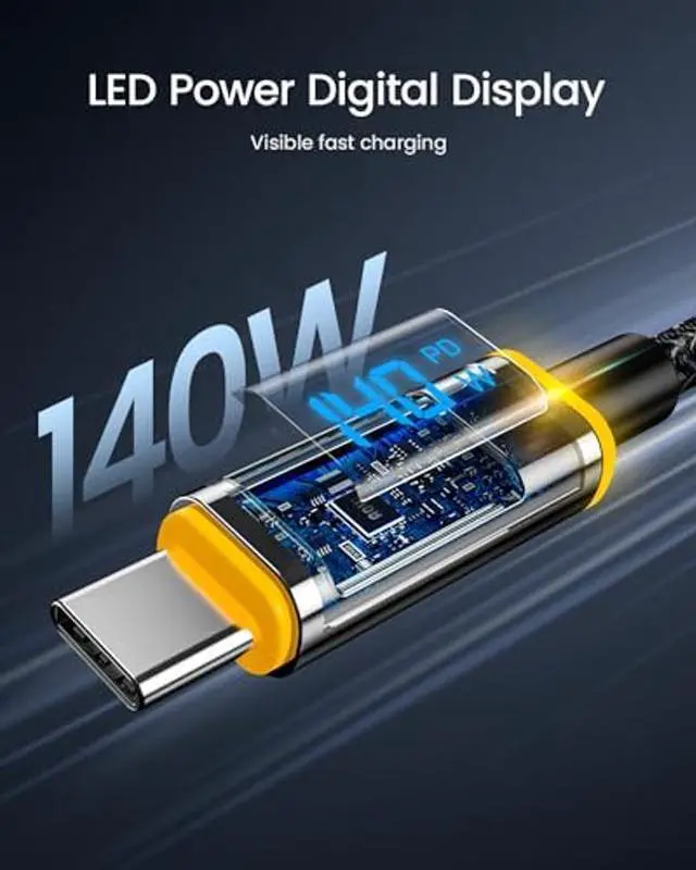 Alt view image 3 of 5 - AOHI 140W USB C to USB C Cable with Display, Magline USB C Cable Nylon 4ft Type C Fast Charging Cable Cord Compatible with iPhone 15 Pro Max, Galaxy, MacBook Pro/Air, iPad Pro/Air, Pixel and More