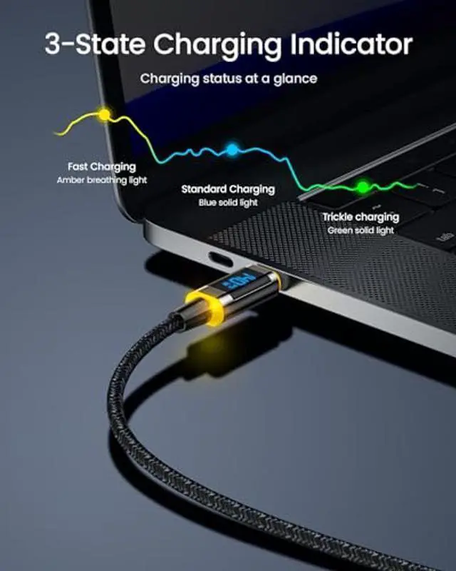 Alt view image 4 of 5 - AOHI 140W USB C to USB C Cable with Display, Magline USB C Cable Nylon 4ft Type C Fast Charging Cable Cord Compatible with iPhone 15 Pro Max, Galaxy, MacBook Pro/Air, iPad Pro/Air, Pixel and More