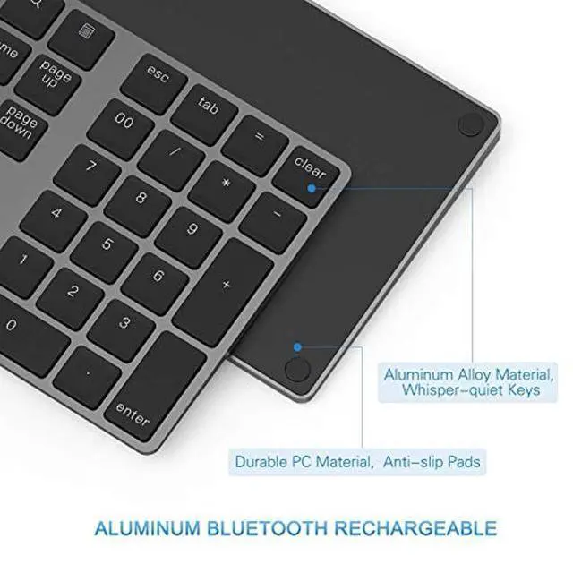 Alt view image 5 of 5 - Bluetooth Number Pad, Lekvey Aluminum Rechargeable Wireless Numeric Keypad Slim 34-Keys External Numpad Keyboard Data Entry Compatible for Macbook, MacBook Air/Pro, iMac Windows Laptop Surface Pro etc