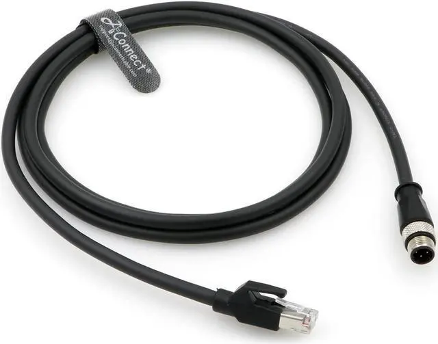 Main image of AConnect 4Pin-RJ45-Ethernet-Industrial-Cat5e-Cable D-Code M12 4 Pin Male to RJ45 Male Cat5e High Flex Ethernet Shielded Cable Industrial Field-wireable Machinery Sensor Camera 6.6Ft/2M