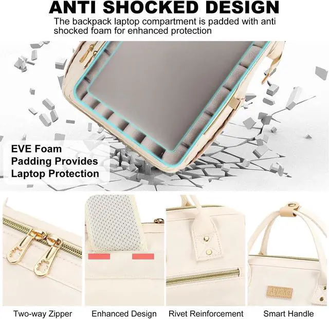 Alt view image 5 of 5 - AIJIEKE Backpack for Women with Insulated Lunch Bag Backpack Set, Large Capacity 15.6 inch Laptop Backpack, Travel Nurse Teacher Commuter Work Backpack, Book Bag, Beige