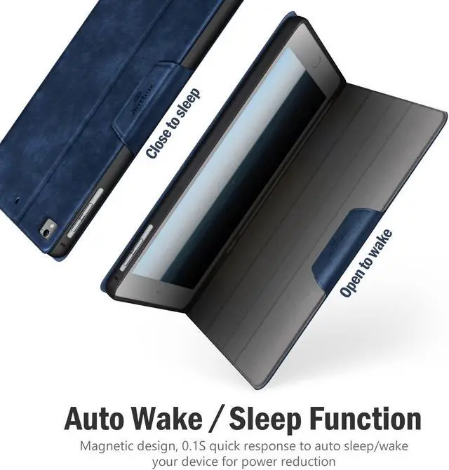 Alt view image 3 of 5 - Antbox Case for iPad Air 2/iPad 6th/5th Generation(9.7'')/Pro 9.7''/Air 1 Vegan Leather Case with Pencil Holder Auto Sleep/Wake Function Smart Cover for iPad 9.7'' (Blue)