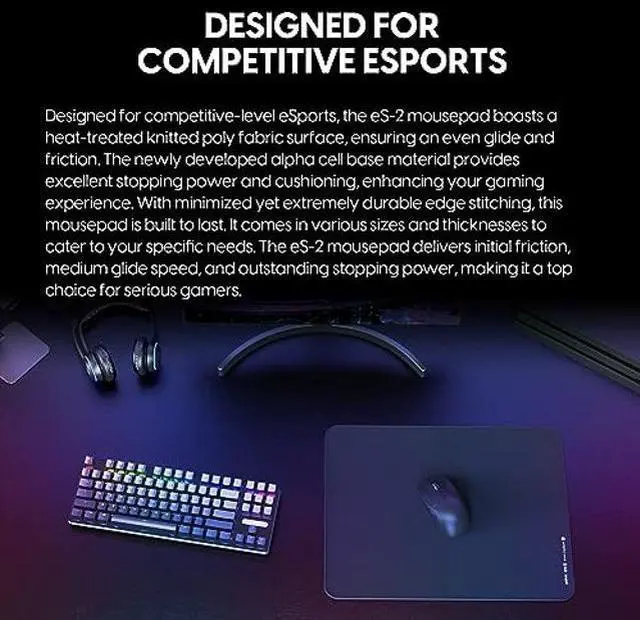 Alt view image 2 of 5 - PulsarGamingGears - eS2 Esports Professional Level Gaming Mouse Pad/Mat 4mm Thickness Anti-Slip Base Anti-Fray Precision Stitching 16.5in x 13in (L, Black)