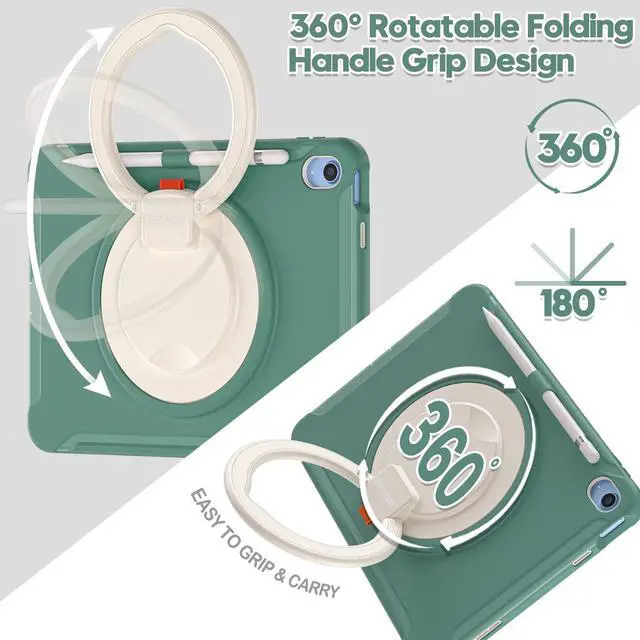 Alt view image 2 of 5 - BATYUE Case for iPad (A16) 11th/10th Generation 10.9'' inch 2025/2022, Rugged Protective Shockproof Cover for Kids Girls with Screen Protector, 360° Rotating Stand, Pencil Holder, Emerald Green