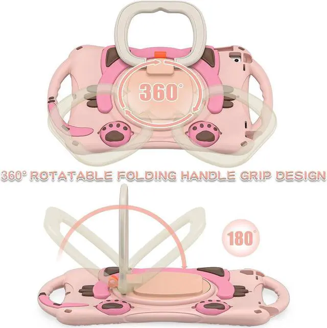 Alt view image 2 of 5 - BATYUE Case for iPad 9th/8th/7th Generation 10.2 inch (2021/2020/2019), iPad Air 10.5 2019, iPad Pro 10.5 2017 with Rotating Stand/Pencil Holder/Carrying Strap, Cute Cat Case for Kids (Pink)