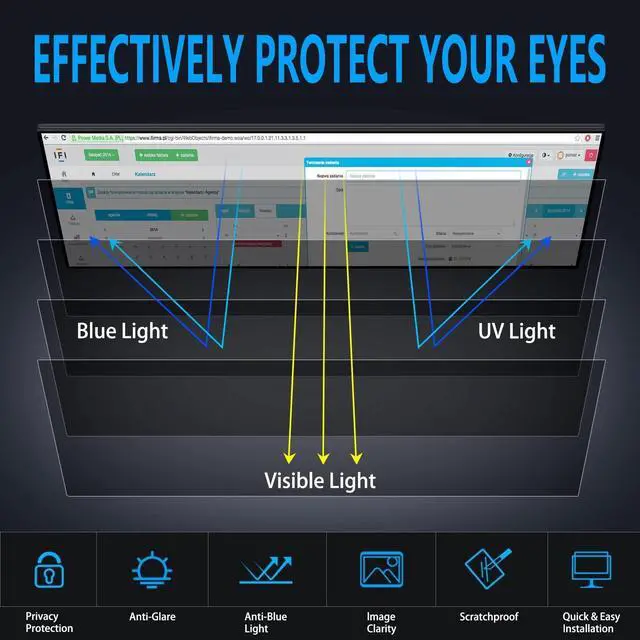 Alt view image 3 of 5 - Ceydebne Computer Privacy Screen 21.5 Inch for 16:9 Widescreen Monitor, Anti Blue Light Screen Protector - Anti-Glare - Anti-Scratch Protector Film for Data confidentiality Privacy Shield