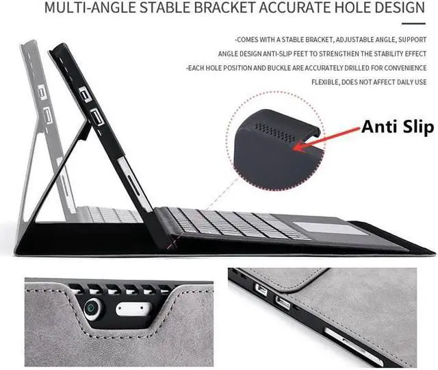 Alt view image 4 of 5 - QIYIBOCASE Protective Case for Surface Pro 7/6/5/4 Tablet, 12.3 Inch Case, Compatible with Type Cover Keyboard, Business Cover with Pen Holder, Wine Red