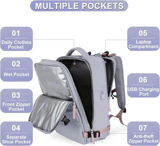 Alt view image 5 of 5 - coofay Travel Backpack For Women Airline Approved Carry On Backpack Flight Approved Waterproof Sports Luggage Backpack Casual Daypack Small Hiking Backpack