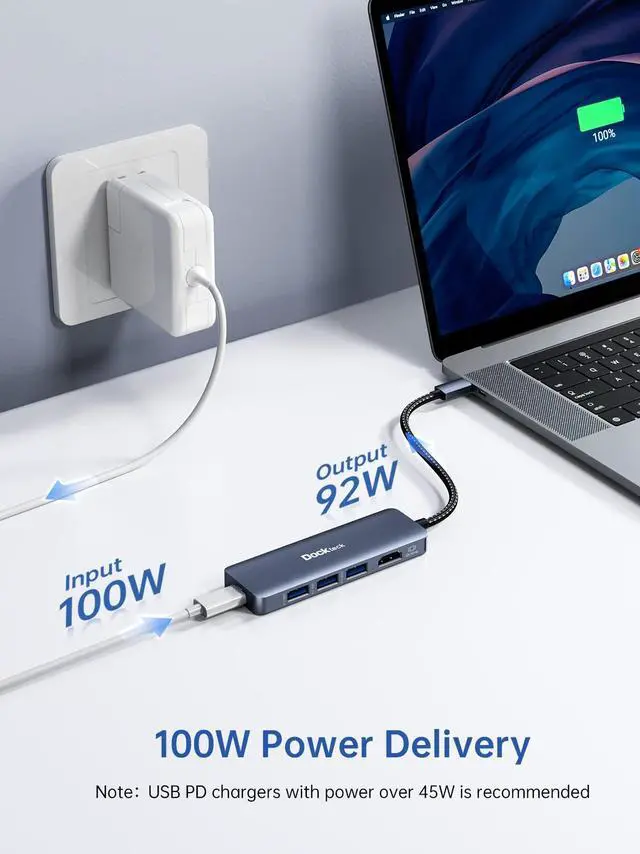 Alt view image 4 of 5 - Dockteck USB-C Hub Adapter - 5 in 1 with HDMI 4K 60Hz, 3 USB 3.0 and 100W PD for MacBook Air/Pro M1/M2, iPad Pro/Air, Steam Deck, Surface Pro 8