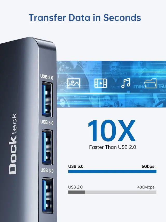 Alt view image 5 of 5 - Dockteck USB-C Hub Adapter - 5 in 1 with HDMI 4K 60Hz, 3 USB 3.0 and 100W PD for MacBook Air/Pro M1/M2, iPad Pro/Air, Steam Deck, Surface Pro 8