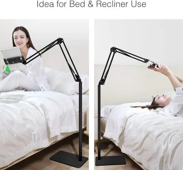 Alt view image 2 of 5 - Tablet Floor Stand, Overhead Bed Phone Stand Angle Height Adjustable Holder, Universal Floor Stand Compatible with iPhone iPad Pro Air Mini, Samsung Tab, Kindle, E-Readers