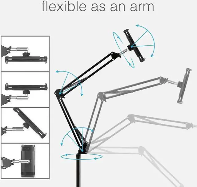 Alt view image 4 of 5 - Tablet Floor Stand, Overhead Bed Phone Stand Angle Height Adjustable Holder, Universal Floor Stand Compatible with iPhone iPad Pro Air Mini, Samsung Tab, Kindle, E-Readers