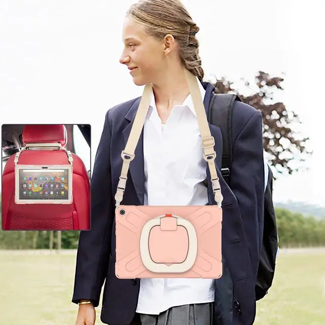 Alt view image 3 of 5 - All-New Fire HD 10 & Fire HD 10 Plus Tablet case for Kids(2021 Release,11th Generation),Heavy Sturdy Shockproof Kids Case,Rotating Stand/Carrying Strap, Pink