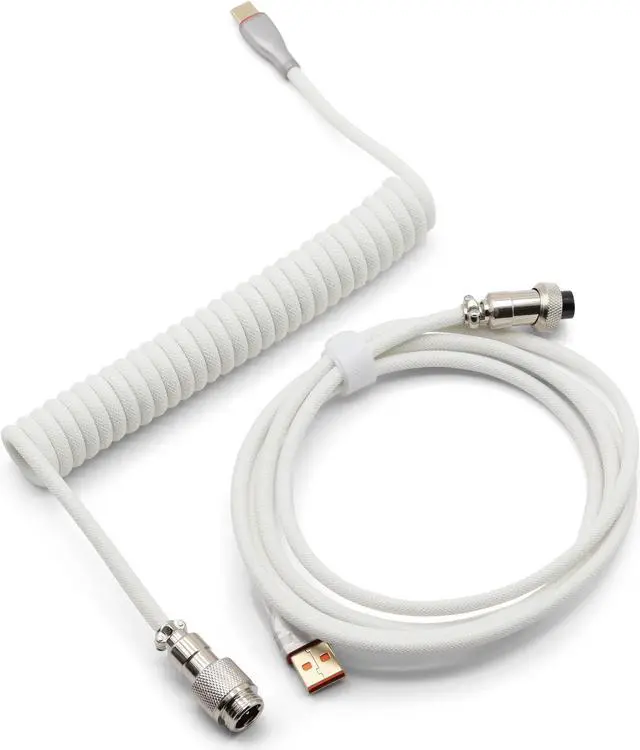 Main image of Glacier Premium Durable Quality Braided USB-C to USB-A Coiled Cable with Detachable Metal Aviator Connector Plug for Mechanical Keyboard (White)