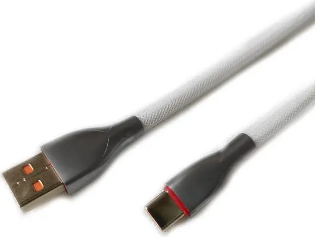 Alt view image 2 of 5 - Glacier Premium Durable Quality Braided USB-C to USB-A Coiled Cable with Detachable Metal Aviator Connector Plug for Mechanical Keyboard (White)