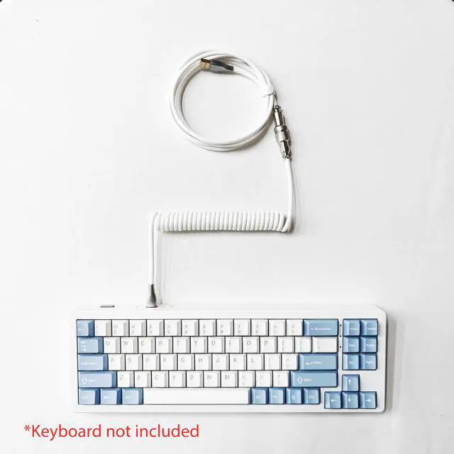 Alt view image 4 of 5 - Glacier Premium Durable Quality Braided USB-C to USB-A Coiled Cable with Detachable Metal Aviator Connector Plug for Mechanical Keyboard (White)