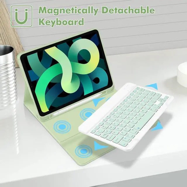 Alt view image 3 of 5 - GOKOCO Keyboard case for iPad Air 11" M3 2025/Air 6th 11" M2 2024,iPad Air 5th/4th Gen 10.9" 2022,Detachable Bluetooth Keyboard Cover with Pencil Holder,Auto Sleep-Green