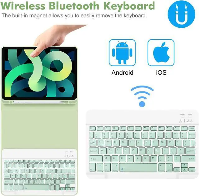 Alt view image 4 of 5 - GOKOCO Keyboard case for iPad Air 11" M3 2025/Air 6th 11" M2 2024,iPad Air 5th/4th Gen 10.9" 2022,Detachable Bluetooth Keyboard Cover with Pencil Holder,Auto Sleep-Green