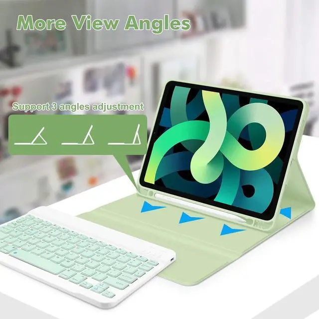 Alt view image 5 of 5 - GOKOCO Keyboard case for iPad Air 11" M3 2025/Air 6th 11" M2 2024,iPad Air 5th/4th Gen 10.9" 2022,Detachable Bluetooth Keyboard Cover with Pencil Holder,Auto Sleep-Green