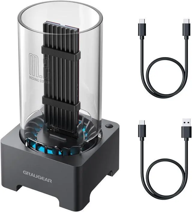 Main image of GRAUGEAR M.2 NVMe SATA SSD Enclosure Docking Station, USB 3.2 Gen 2 10Gbps External Docking Base with Cooling Fan, UASP Trim Support, M2 PCIe NGFF M Key B+M Key, RTL9210B Chip [G-M2DK-AC-10G]