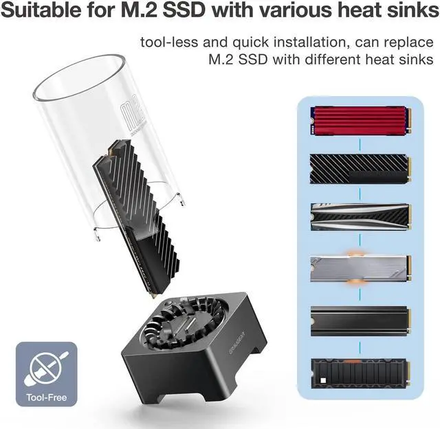 Alt view image 5 of 5 - GRAUGEAR M.2 NVMe SATA SSD Enclosure Docking Station, USB 3.2 Gen 2 10Gbps External Docking Base with Cooling Fan, UASP Trim Support, M2 PCIe NGFF M Key B+M Key, RTL9210B Chip [G-M2DK-AC-10G]
