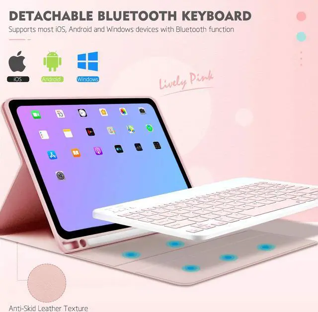 Alt view image 2 of 5 - ABEIFAN iPad Air 6th Generation 11 inch 2024 Case with Keyboard - iPad Air 5th/4th Generation 10.9 inch Case with Detachable Wireless Keyboard and Pencil Holder Auto Wake/Sleep, Pinnk