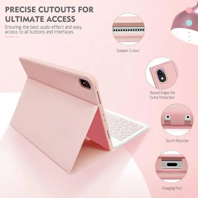 Alt view image 5 of 5 - ABEIFAN iPad Air 6th Generation 11 inch 2024 Case with Keyboard - iPad Air 5th/4th Generation 10.9 inch Case with Detachable Wireless Keyboard and Pencil Holder Auto Wake/Sleep, Pinnk