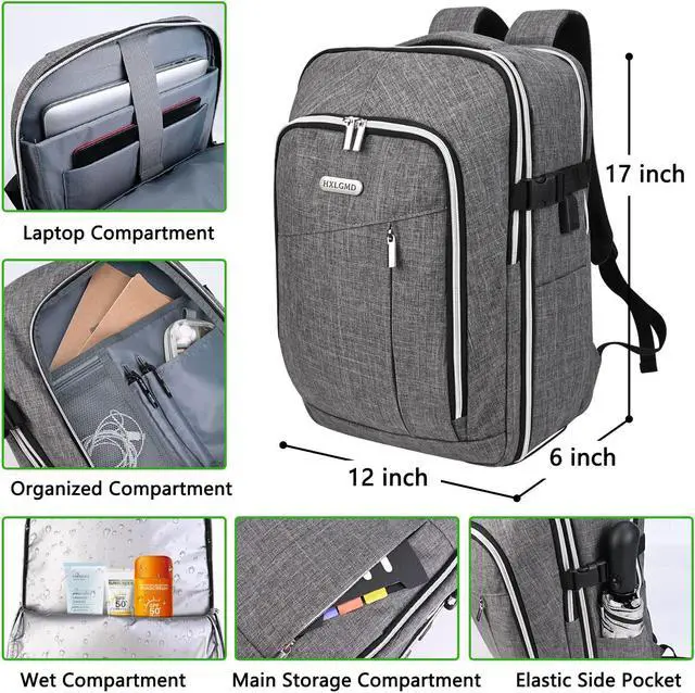 Alt view image 2 of 5 - Personal Item Travel Carry On Luggage Backpack for Women Men Flight Approved Casual Weekender Laptop Bag for College Business Outdoors Hiking Water Resistant Lightweight Daypack with USB Charging Port