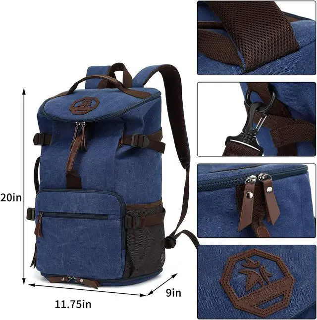 Alt view image 2 of 5 - Gym Duffle Bag Backpack 4-Way Vintage canvas with Shoes Compartment for travel Sport Hiking laptop (Vintage blue) X-Large