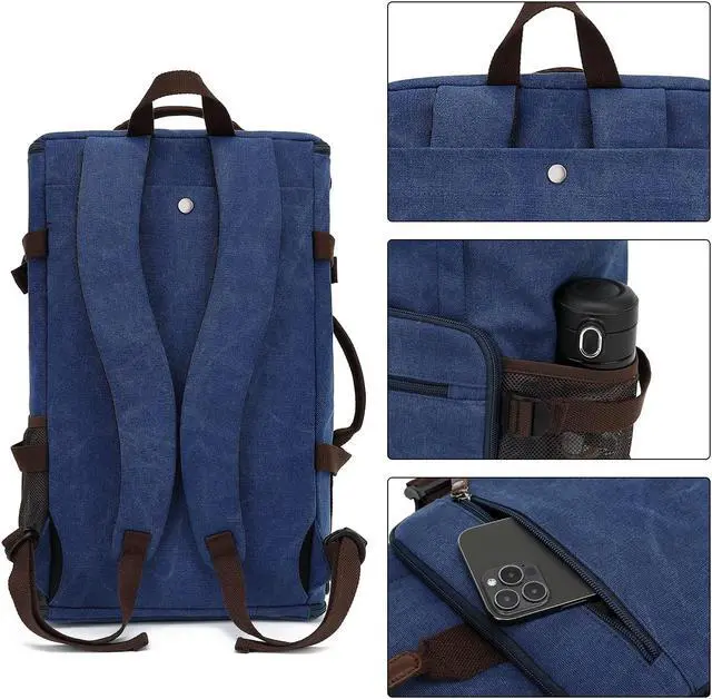 Alt view image 3 of 5 - Gym Duffle Bag Backpack 4-Way Vintage canvas with Shoes Compartment for travel Sport Hiking laptop (Vintage blue) X-Large
