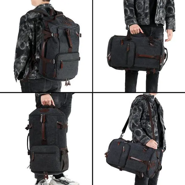 Alt view image 5 of 5 - Gym Duffle Bag Backpack 4-Way Vintage canvas with Shoes Compartment for travel Sport Hiking laptop (Vintage blue) X-Large