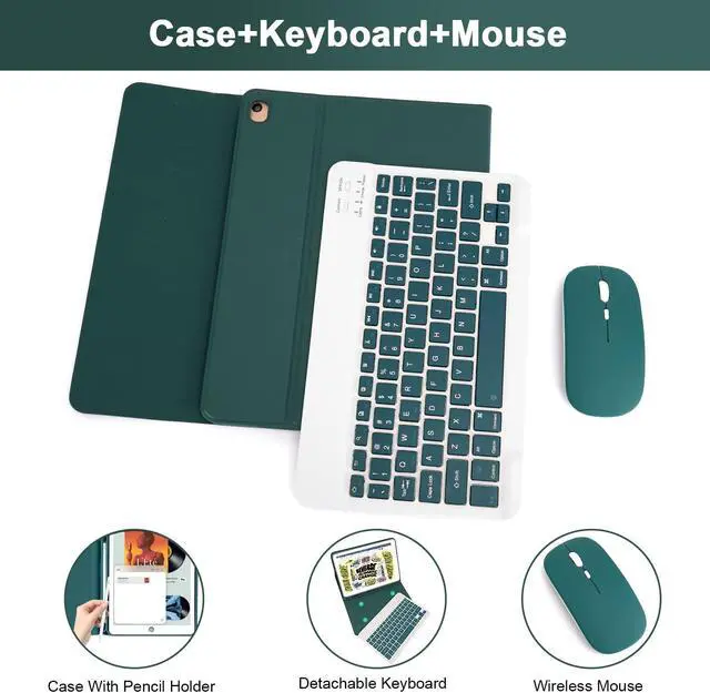 Alt view image 3 of 5 - LAMA Wireless Keyboard Case with Mouse for iPad 10.2" 9th 8th 7th Generation, Detachable Bluetooth Keyboard with Pencil Holder for iPad 10.2 Inch/iPad Air 10.5"(3rd Gen)/iPad Pro 10.5 in, Dark Green