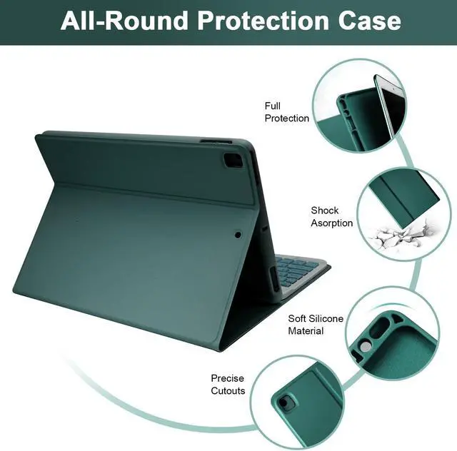 Alt view image 4 of 5 - LAMA Wireless Keyboard Case with Mouse for iPad 10.2" 9th 8th 7th Generation, Detachable Bluetooth Keyboard with Pencil Holder for iPad 10.2 Inch/iPad Air 10.5"(3rd Gen)/iPad Pro 10.5 in, Dark Green