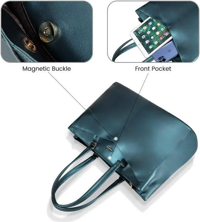 Alt view image 2 of 5 - LOVEVOOK Laptop Bag for Women 15.6 Inch Tote Bags Waterproof Leather Briefcase Computer Women Business Office Work Bag,Pearl Green