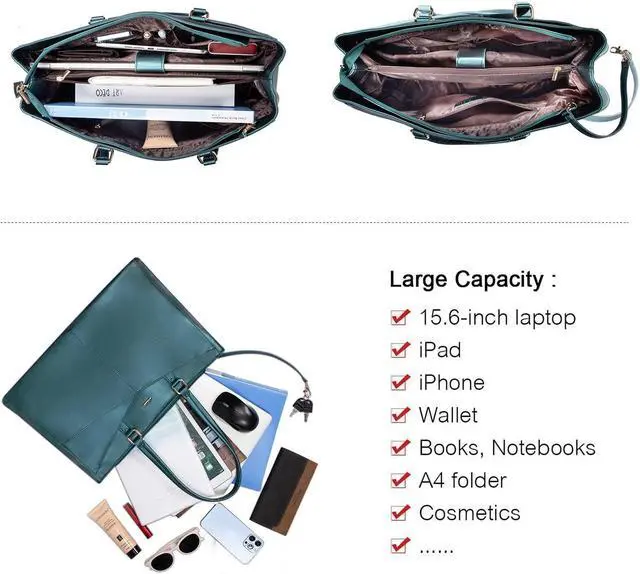 Alt view image 4 of 5 - LOVEVOOK Laptop Bag for Women 15.6 Inch Tote Bags Waterproof Leather Briefcase Computer Women Business Office Work Bag,Pearl Green