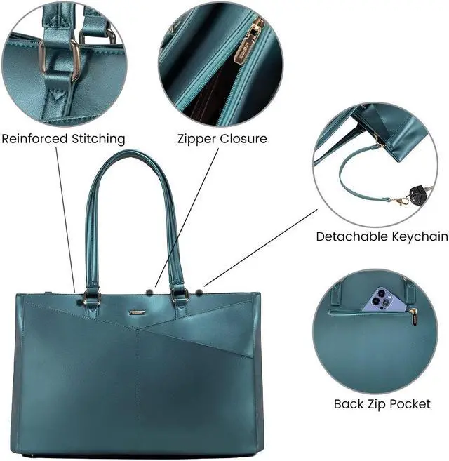 Alt view image 5 of 5 - LOVEVOOK Laptop Bag for Women 15.6 Inch Tote Bags Waterproof Leather Briefcase Computer Women Business Office Work Bag,Pearl Green