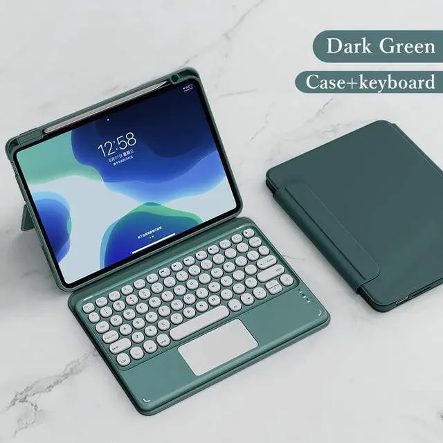 Alt view image 2 of 5 - HENGHUI Magnetic Case for iPad 9th/8th/7th Gen/Air 3rd Gen/Pro 10.5" Vertical Keyboard Case with Touchpad, Detachable BT Keyboard (DarkGreen(Round Key))