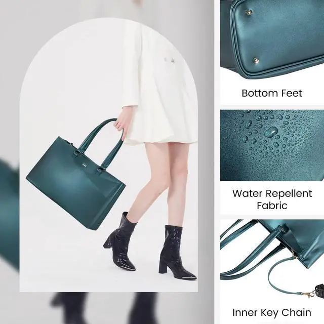 Alt view image 3 of 5 - LOVEVOOK Laptop Bag for Women 15.6 Inch Tote Bags Waterproof Leather Briefcase Computer Women Business Office Work Bag,Pearl Green