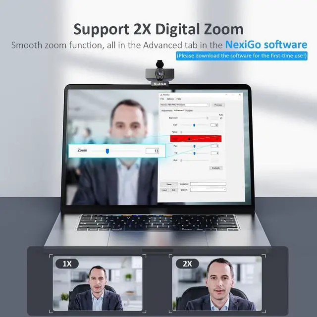 Alt view image 3 of 5 - NexiGo N60 Pro (Gen 2) 1080P Webcam with Distortion-Free Lens, USB A to Type-C Data Cable, Noise Reduction Mic & Privacy Cover, for Zoom/Skype/Teams/Webex, Laptop MAC PC Desktop
