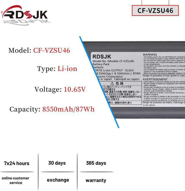 Alt view image 2 of 5 - CF-VZSU46 Laptop Battery for Panasonic Toughbook CF-30 CF-31 CF-53 CF30 CF31 CF53 CFVZSU46 CF-VZSU46R CF-VZSU46S CF-VZSU72U CF-VZSU71U CF-VZSU1430U CF-VZSU46AU CF-VZSU46U CFVZSU46U 10.65V 8550mAh