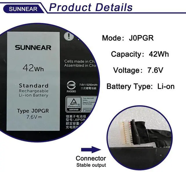 Alt view image 2 of 5 - SUNNEAR J0PGR Laptop Battery Replacement for Dell Latitude 12 5285 E5285 5290 2-in-1 T17G T17G001 T17G002 Series Notebook JOPGR 0J0PGR 0RDYCT RDYCT 1WND8 X16TW 0X16TW FTH6F 0FTH6F FTG78 7.6V 42Wh