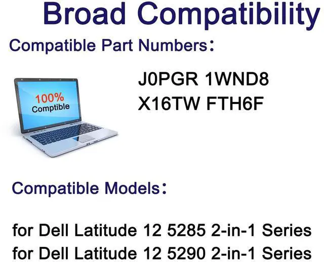 Alt view image 4 of 5 - SUNNEAR J0PGR Laptop Battery Replacement for Dell Latitude 12 5285 E5285 5290 2-in-1 T17G T17G001 T17G002 Series Notebook JOPGR 0J0PGR 0RDYCT RDYCT 1WND8 X16TW 0X16TW FTH6F 0FTH6F FTG78 7.6V 42Wh